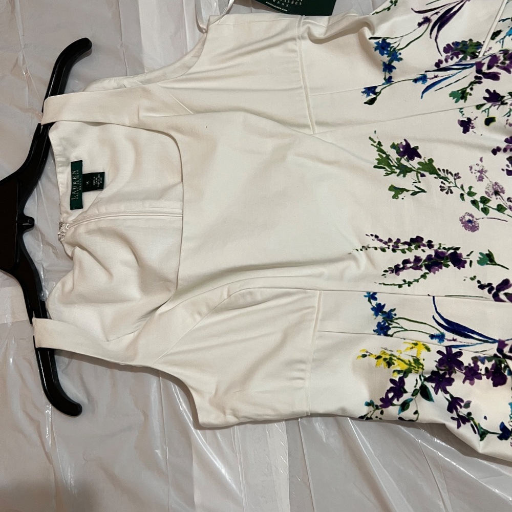 NWT Lauren Ralph Lauren Women’s Floral Fit & Flare Dress White Multi Size 14 - Picture 4 of 15